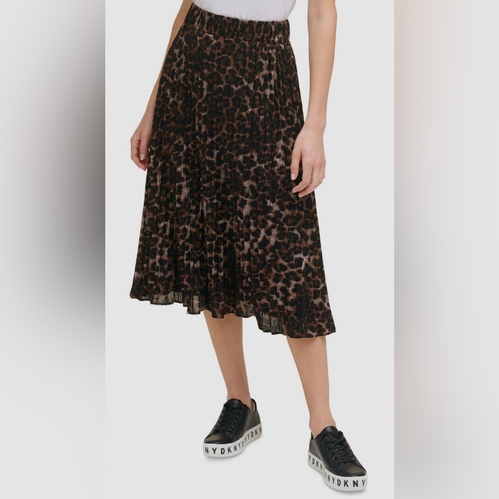 New DKNY Leopard Print Pleated Skirt